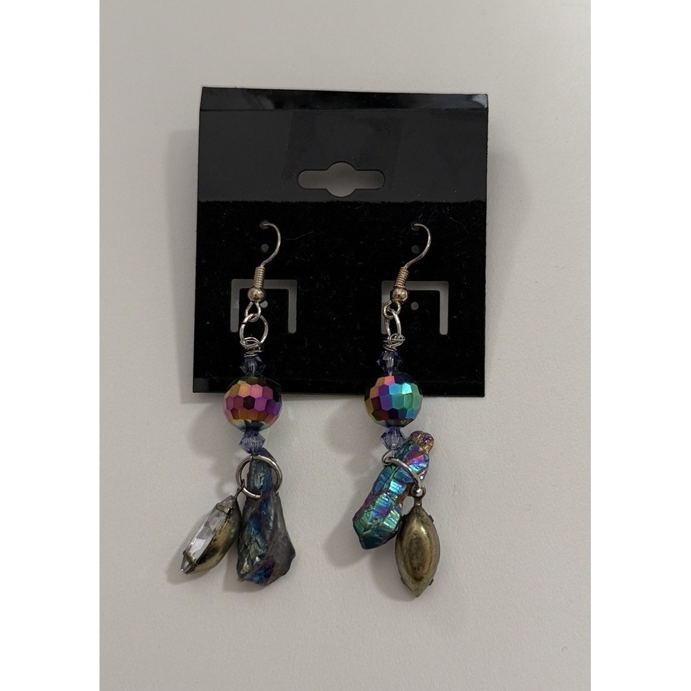 Handmade Rainbow Multicolor crystal earrings jewelry Goth fairy pierced ears New